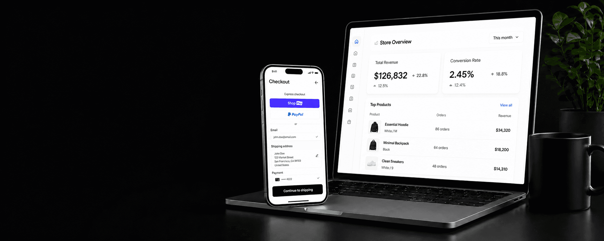 Commerce analytics dashboard on laptop and mobile devices