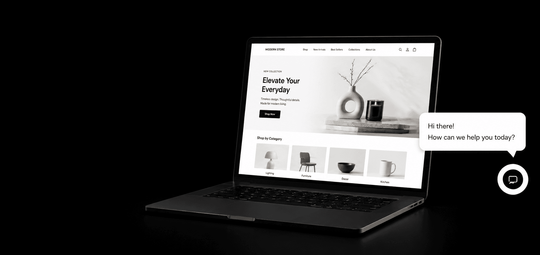 Ecommerce store and live chat displayed on a laptop